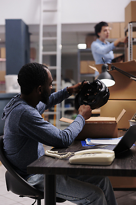 포토 JPG 해외이미지 백인 여자 남자 흑인 의자 사다리 노동자 실내 들기 앉기 상반신 성인 두명 옆모습 상자 작업 헬멧 물류창고 성인만 해외202310 해외포토 서양인 직업 뷰포인트 가구 모션 사람 내부 도구 보호장비 창고 파일형식