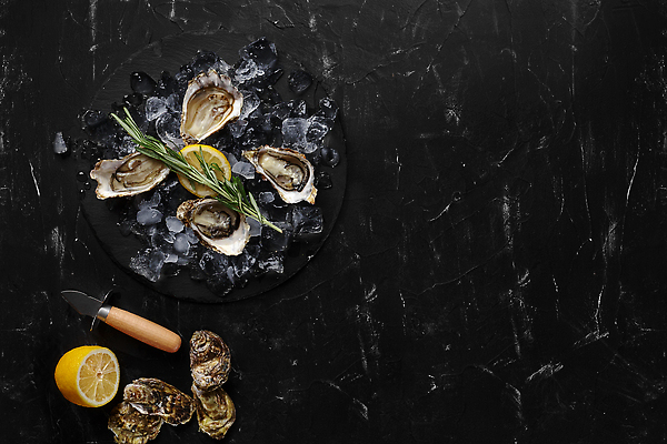 포토 JPG 해외이미지 검은배경 단면 사람없음 굴 신선 칼 슬라이스 대리석 로즈메리 카피스페이스 해외202310 해외포토 백그라운드 재료 어패류 검은색 공백 허브 파일형식