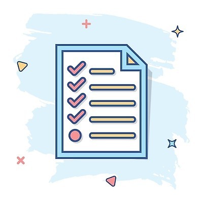 EPS 해외이미지 일러스트 사람없음 파란색 심볼 체크표시 문서 심플 코믹 체크리스트 해외202310 해외일러스트 컬러 확인 파일형식 벡터