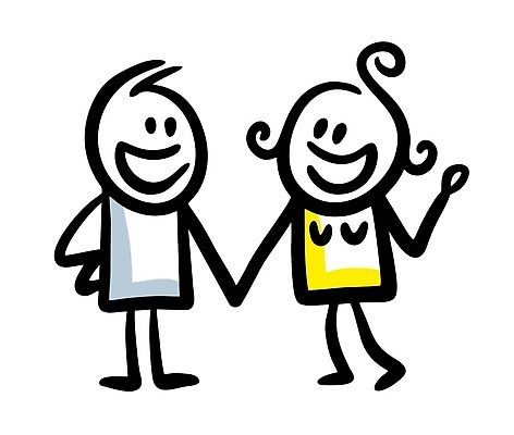 EPS 해외이미지 전신 캐릭터 여자 남자 행복 허리손 일러스트 성인 두명 마주보기 손잡기 심플 성인만 해외202310 해외일러스트 일러캐릭터 감정 포즈 모션 사람 파일형식 벡터