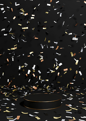 포토 JPG 해외이미지 백그라운드 사람없음 파티 검은색 공간 축하 원형 꽃가루 포디움 해외202310 해외포토 도형 컬러 컨셉 이벤트 무대 가루 파일형식