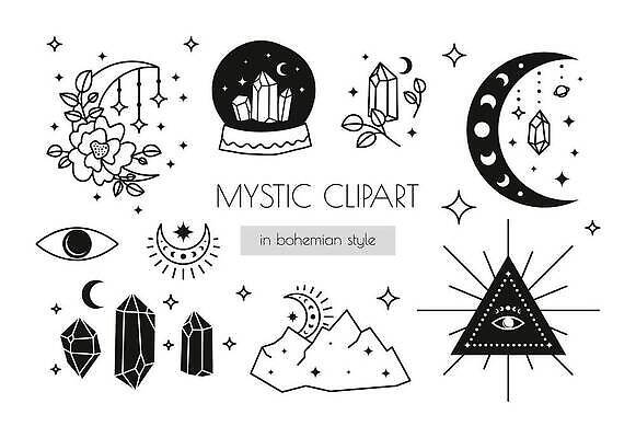 EPS 해외이미지 꽃 일러스트 사람없음 반짝임 달 삼각형 눈동자 보석 점성술 마법 환상 해외202310 해외일러스트 자연요소 도형 식물 컨셉 모션 눈_신체부위 광석 파일형식 벡터