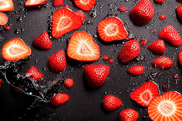 포토 JPG 해외이미지 조각 과일 딸기 검은배경 단면 사람없음 해외202310 해외포토 백그라운드 검은색 파일형식