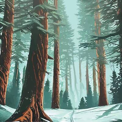 EPS 해외이미지 나무 겨울 일러스트 사람없음 초록색 숲 눈내림 겨울풍경 눈덮임 해외202310 해외일러스트 식물 계절 컬러 컨셉 눈_날씨 풍경 파일형식 벡터