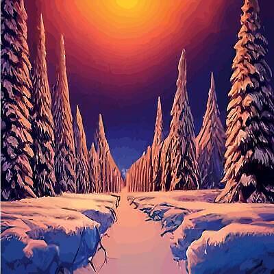 EPS 해외이미지 나무 겨울 일러스트 사람없음 빨간색 파란색 숲 눈덮임 해외202310 해외일러스트 식물 계절 컬러 컨셉 파일형식 벡터