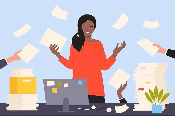 EPS 해외이미지 손 여자 일러스트 날리기 한명 들기 상반신 성인 신체부위 사무실 모니터 업무 비즈니스우먼 서류더미 성인여자한명만 해외202310 해외일러스트 1 비즈니스 모션 사람 컴퓨터 작업 직장인 문서 여자한명만 성인여자만 파일형식 벡터 더미