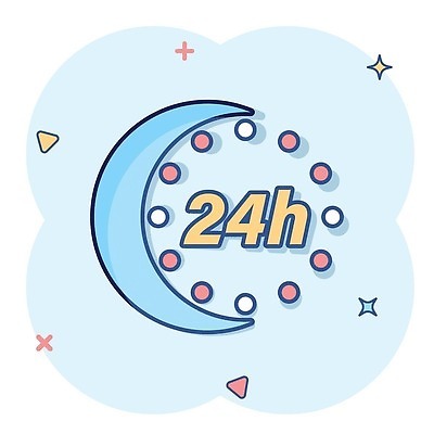 EPS 해외이미지 일러스트 사람없음 파란색 초승달 심볼 심플 코믹 24시간 해외202310 해외일러스트 컬러 달 시간 파일형식 벡터