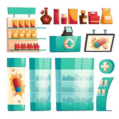 EPS 해외이미지 디자인 배너 백그라운드 가방 일러스트 비즈니스 포장 선반 건강 병원 내부 그래픽 세트 상자 알약 약 세일 상점 디지털 모니터 환자 업무 상품 만화 약국 계산대 허브 진열장 소매 조제 고립 돌봄 화학약품 벡터 해외202310 해외일러스트 식물 잡화 가구 의학 모션 컴퓨터 작업 화학 만들기 물질 파일형식