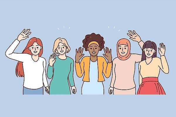 EPS 해외이미지 캐릭터 라이프스타일 여자 행복 파도 컨셉 일러스트 함께함 미소 사람 인종 성인 힘 우정 그룹 군중 연결 만화 그림 윤곽 다인종 다민족 소셜 연대 지원 통일 평등 벡터 해외202310 해외일러스트 일러캐릭터 감정 바다 표정 생활 친구 파일형식