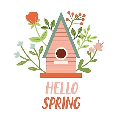 EPS 해외이미지 꽃 행복 잎 일러스트 타이포그라피 사람없음 봄 새장 엘리먼트 해외202310 해외일러스트 식물 문자 계절 감정 케이지 파일형식 벡터