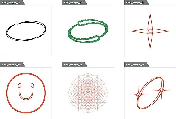 EPS 해외이미지 일러스트 추상 사람없음 그래픽 빨간색 초록색 반짝임 세트 라인아트 복고 엘리먼트 Y2K 해외202310 해외일러스트 선 컬러 컨셉 무늬 모션 파일형식 벡터