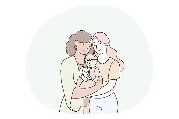 EPS 해외이미지 여자 노년 할머니 어린이 일러스트 안기 엄마 사랑 상반신 성인 귀걸이 토끼인형 해외일러스트 감정 인형 장신구 가족 모션 사람 토끼 파일형식 벡터