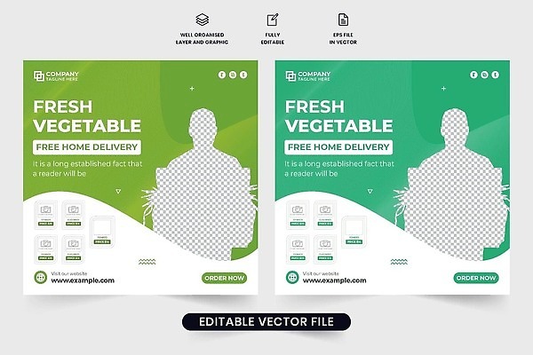 EPS 해외이미지 템플릿 디자인 배너 잡화 채소 일러스트 건강 초록색 식당 배달원 레이아웃 승진 슈퍼마켓 마케팅 벡터 해외202310 해외일러스트 직업 컬러 상점 파일형식
