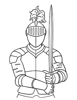 EPS 해외이미지 디자인 실루엣 어린이 선 컬러 일러스트 그래픽 칼 그림 윤곽 손그림 페이지 경호원 병정 갑옷 걸음마 고립 색칠공부 벡터 해외202310 해외일러스트 직업 모션 촬영기법 사람 학습 색칠 보호장비 파일형식