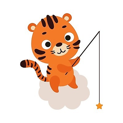 EPS 해외이미지 행복 별 동물캐릭터 일러스트 낚시 사람없음 호랑이 심플 해외202310 해외일러스트 일러캐릭터 자연요소 동물 캐릭터 감정 포유류 레저 파일형식 벡터
