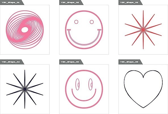 EPS 해외이미지 분홍색 일러스트 추상 사람없음 그래픽 세트 하트 라인아트 복고 엘리먼트 Y2K 해외202310 해외일러스트 모양 선 컬러 컨셉 무늬 파일형식 벡터