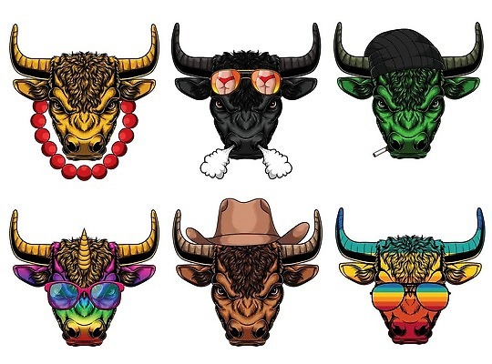 EPS 해외이미지 동물 모자 디자인 옷 안경 얼굴 야생동물 컬러 무지개 셔츠 농업 일러스트 장신구 포유류 자연 뿔 그래픽 세트 농장 머리 유행 힘 소고기 수확 분노 소 인쇄 위험 만화 수집 심볼 보따리 황소 복고 황소자리 고립 마스코트 벡터 해외202310 해외일러스트 자연요소 잡화 감정 산업 컨셉 상의 육류 신체부위 별자리 생태계 파일형식