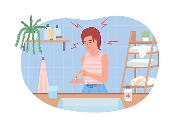 EPS 해외이미지 무료이미지 여자 일러스트 건강 한명 들기 성인 약 고통 약병 질병 두통 진통제 성인여자한명만 해외202310 해외일러스트 1 감정 의학 모션 사람 병_담는 여자한명만 성인여자만 파일형식 벡터 무료콘텐츠