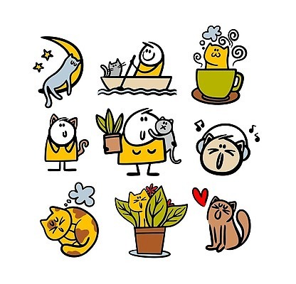 EPS 해외이미지 전신 캐릭터 여자 남자 별 화분 화초 음표 일러스트 안기 여러명 성인 헤드셋 고양이 달 하트 커피잔 심플 성인만 해외202310 해외일러스트 일러캐릭터 자연요소 모양 식물 기호 커피 음악 음향기기 다수 포유류 모션 잔 사람 반려동물 헤드폰 파일형식 벡터