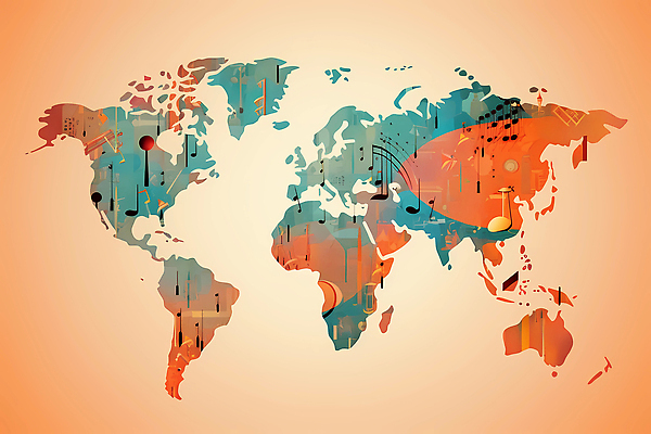 포토 JPG 해외이미지 음악 백그라운드 지도 음표 노래 사람없음 세계 글로벌 지구본 쪽지 기구 도구 직원 시트 재즈 구성 멜로디 뮤지컬 해외202310 해외포토 기호 문화예술 파일형식