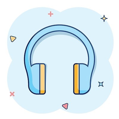EPS 해외이미지 일러스트 사람없음 파란색 헤드셋 심볼 심플 코믹 해외202310 해외일러스트 컬러 음향기기 헤드폰 파일형식 벡터