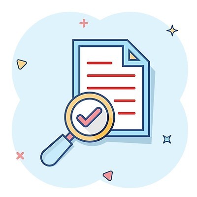 EPS 해외이미지 하늘색 일러스트 돋보기 사람없음 반짝임 삼각형 분석 체크표시 문서 심플 해외202310 해외일러스트 도형 컨셉 모션 파란색 확인 파일형식 벡터