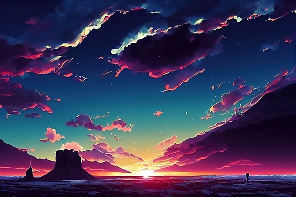 JPG 해외이미지 백그라운드 일러스트 하늘 사람없음 판타지 컬러풀 햇빛 일출 공상 몽환 해외202310 해외일러스트 컬러 컨셉 상상 태양 노을 파일형식