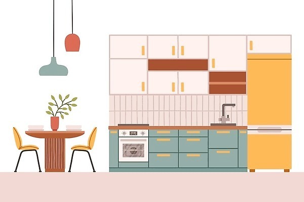 EPS 해외이미지 접시 디자인 가구 일러스트 가정 탁자 주전자 주방용품 선반 주택 실내 요리 내부 그래픽 장식 컵 세트 주방 식사 저녁식사 기계 방 장비 가전제품 기구 공구 레인지 사발 플랫 칼 전자레인지 오븐 냄비 난로 만화 수집 오브젝트 소금 냉장고 고립 벡터 해외202310 해외일러스트 식기 생활용품 건물 도구 사기그릇 솥 난방기 파일형식