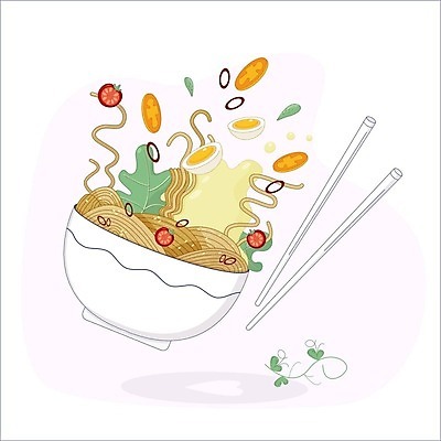 EPS 해외이미지 무료이미지 일러스트 젓가락 사람없음 라멘 면류 국수 쏟아짐 해외202310 해외일러스트 음식 모션 수저 일본음식 파일형식 벡터