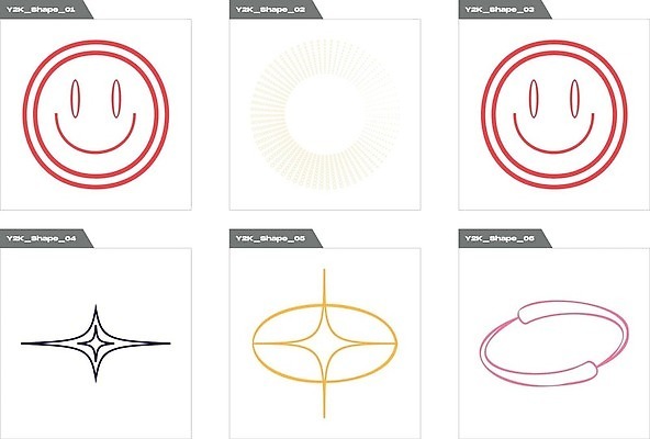 EPS 해외이미지 일러스트 추상 사람없음 그래픽 반짝임 세트 라인아트 복고 엘리먼트 Y2K 해외202310 해외일러스트 선 컨셉 무늬 모션 파일형식 벡터