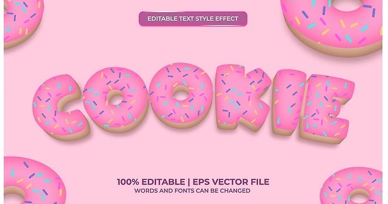 EPS 해외이미지 디자인 분홍색 일러스트 텍스트 타이포그라피 사람없음 쿠키 도넛 스프링클 해외202310 해외일러스트 문자 컬러 디저트 장식 파일형식 벡터