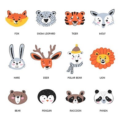 EPS 해외이미지 동물 캐릭터 디자인 행복 감정 얼굴 야생동물 일러스트 곰 포유류 동물원 가면 미술 장식 반려동물 머리 귀여움 분노 표현 토끼 호랑이 플랫 사자 판다 만화 모피 북극 펭귄 심플 여우 솜털 늑대 표범 이모티콘 구성 마스코트 총구 스타일 벡터 해외202310 해외일러스트 일러캐릭터 컨셉 조류 문화예술 신체부위 극지방 파일형식