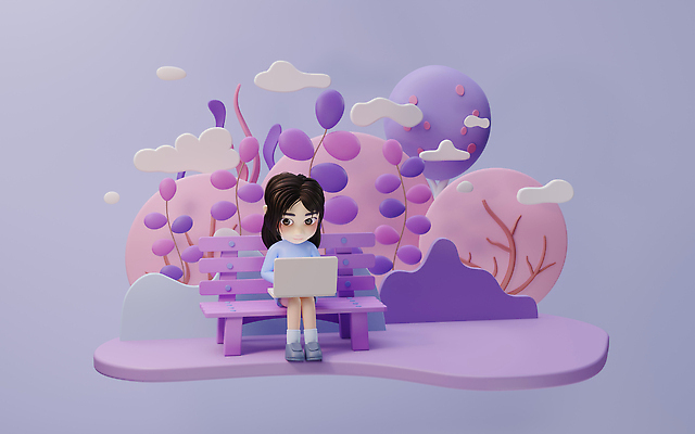 JPG 해외이미지 전신 식물 응시 여자 벤치 한명 앉기 성인 노트북 3D 구름모양 성인여자한명만 해외202310 해외포토 포토 모양 1 시선 의자 모션 사람 전자제품 디지털합성 여자한명만 성인여자만 파일형식 구름_자연