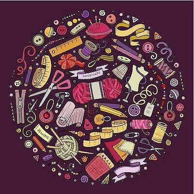 EPS 해외이미지 직업 디자인 옷 산업 일러스트 장신구 창조 취미 장식 유행 장비 도구 바늘 원형 뜨개질 작업실 실 낙서 바느질 만화 천 오브젝트 땀 코믹 테이프 손그림 실타래 자수 수공예 조립 재단 사방 해외202310 해외일러스트 도형 문구용품 직물 공예 파일형식 벡터