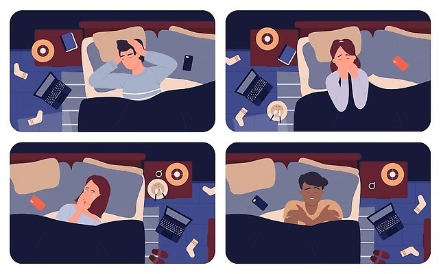 EPS 해외이미지 여자 남자 일러스트 침구 탁자 양말 여러명 상반신 성인 책 노트북 스마트폰 눕기 침대 스탠드 울음 야간 눈물 갈등 불면증 우울증 성인만 해외202310 해외일러스트 자연요소 감정 가구 다수 모션 조명 표정 사람 전자제품 핸드폰 스마트기기 질병 파일형식 벡터