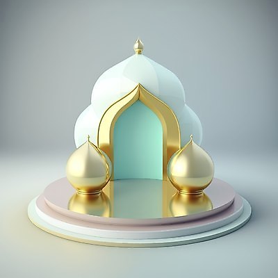 포토 JPG 해외이미지 건축물 하늘색 백그라운드 사람없음 3D 금색 모스크 단상 해외202310 해외포토 건축 컬러 파란색 이슬람교 디지털합성 파일형식