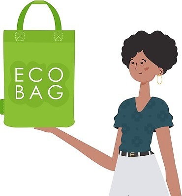 EPS 해외이미지 여자 일러스트 한명 들기 상반신 성인 초록색 에코 에코백 성인여자한명만 해외202310 해외일러스트 1 컬러 가방 모션 사람 환경 여자한명만 성인여자만 파일형식 벡터