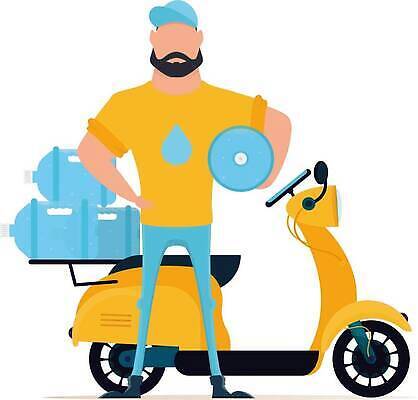 EPS 해외이미지 일러스트 들기 성인 물 노란색 스쿠터 물방울 신선 물통 배송 해외202310 해외일러스트 자연요소 컬러 모션 사람 오토바이 파일형식 벡터