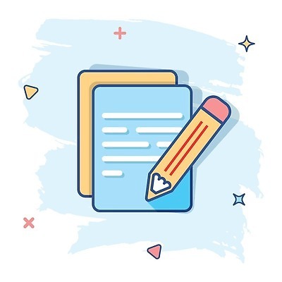 EPS 해외이미지 하늘색 일러스트 사람없음 반짝임 연필 삼각형 문서 심플 해외202310 해외일러스트 도형 모션 학용품 파란색 필기구 파일형식 벡터