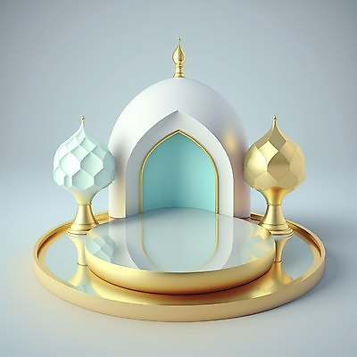 포토 JPG 해외이미지 건축물 하늘색 백그라운드 사람없음 3D 금색 모스크 단상 해외202310 해외포토 건축 컬러 파란색 이슬람교 디지털합성 파일형식