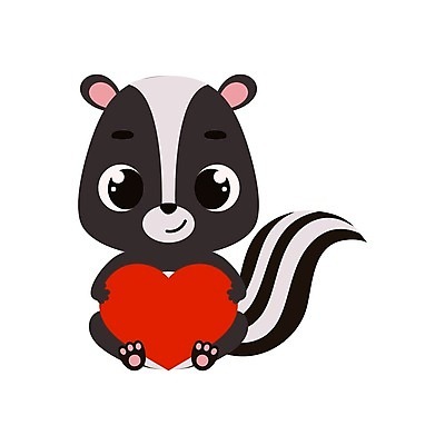 EPS 해외이미지 행복 동물캐릭터 일러스트 발렌타인데이 사람없음 귀여움 하트 심플 스컹크 해외202310 해외일러스트 일러캐릭터 모양 동물 캐릭터 감정 컨셉 데이이벤트 파일형식 벡터