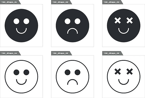 EPS 해외이미지 일러스트 추상 사람없음 그래픽 세트 찡그림 라인아트 복고 엘리먼트 Y2K 해외202310 해외일러스트 선 컨셉 무늬 표정 파일형식 벡터