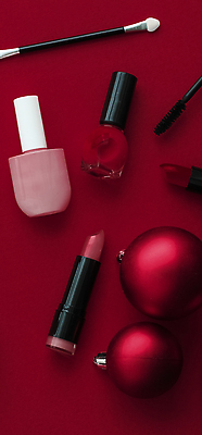 포토 JPG 해외이미지 사람없음 하이앵글 화장품 오브젝트 매니큐어 오너먼트 버건디 해외202310 해외포토 뷰포인트 크리스마스장식 빨간색 뷰티 파일형식