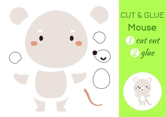 EPS 해외이미지 캐릭터 일러스트 놀이 미술 사람없음 귀여움 퍼즐 쥐 자르기 접착풀 해외202310 해외일러스트 일러캐릭터 컨셉 모션 문화예술 문구용품 풀_접착제 설치류 파일형식 벡터