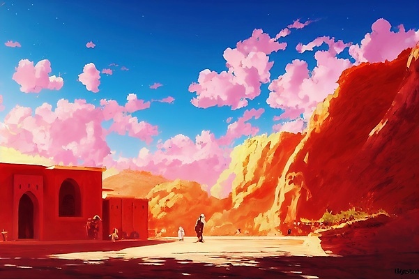 JPG 해외이미지 일러스트 하늘 추상 건물 군중 카툰스타일 절벽바위 해외202310 해외일러스트 건축물 무늬 사람 바위_돌 파일형식