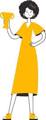 EPS 해외이미지 전신 여자 허리손 일러스트 한명 들기 성인 우승 상패 트로피 라인아트 시상 성인여자한명만 해외202310 해외일러스트 1 선 포즈 모션 사람 최고 상_우승 여자한명만 성인여자만 파일형식 벡터