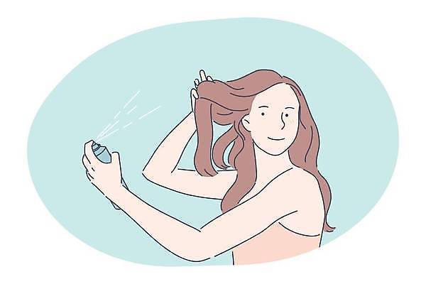 EPS 해외이미지 여자 일러스트 관리 한명 상반신 성인 뷰티 머리카락 뿌리기 스프레이 성인여자한명만 해외202310 해외일러스트 1 모션 사람 머리 여자한명만 성인여자만 파일형식 벡터