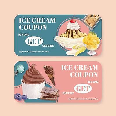 EPS 해외이미지 가로배너 일러스트 아이스크림 바나나 사람없음 초콜릿 체리 쿠폰 파르페 원플러스원 해외202310 해외일러스트 배너 과일 디저트 이벤트 가로 파일형식 벡터