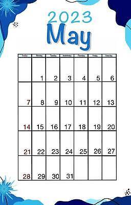 EPS 해외이미지 템플릿 디자인 패턴 일러스트 새해 사람없음 세로 파란색 다이어리 달력 일주일 5월 심플 일요일 월 벡터 부족함 해외202310 해외일러스트 컬러 컨셉 무늬 사무용품 날짜 요일 파일형식