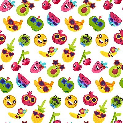 EPS 해외이미지 패턴 오렌지 일러스트 딸기 수박 바나나 키위 사람없음 선글라스 귀여움 체리 파인애플 과일캐릭터 딸기캐릭터 해외일러스트 일러캐릭터 캐릭터 안경 컨셉 무늬 과일 열대과일 파일형식 벡터